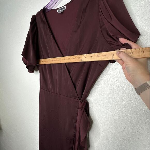 Chelsea28 Burgundy Maroon Flutter Sleeve Ruffle V-Neck Wrap Dress S - Picture 16 of 16